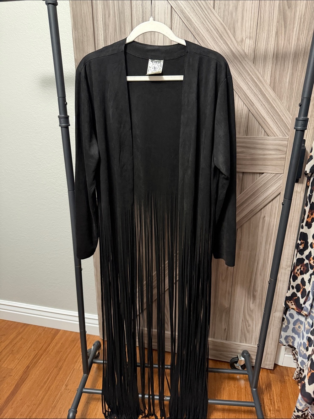 Vocal Black Faux Suede Long Fringe Duster Cardigan 1X Western Boho